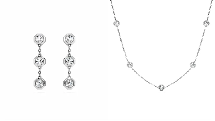 SWAROVSKI Octagon耳環 （左）1萬9000元、Octagon項鍊（右）2萬4000元。品牌提供