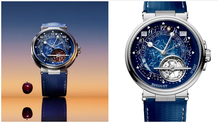 BREGUET Marine Tourbillon Équation Marchante 5887腕錶，43.9mm，950鉑金錶殼，581DPE型自動上鍊機芯，動力儲存80小時，限量25只，1292萬9000元。品牌提供