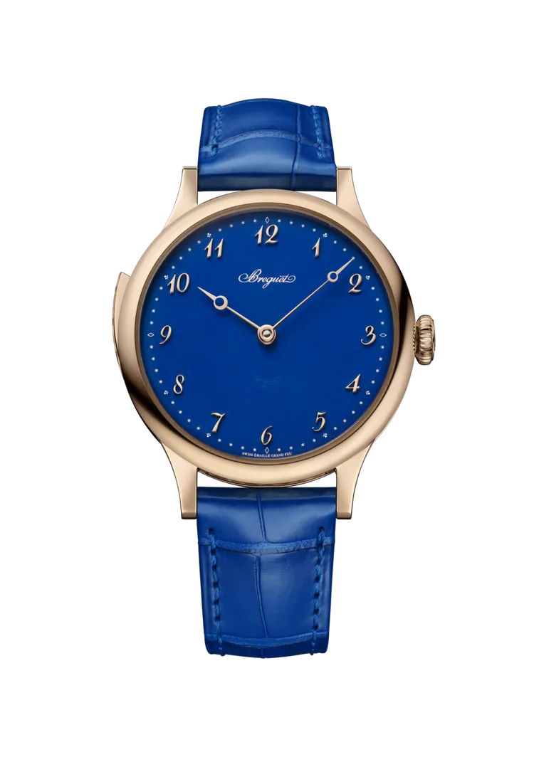 BREGUET Classique Minutes Repeater 7365三問報時腕錶，39mm，18K寶璣金錶殼，「法國藍」大明火琺瑯錶盤，1896型手動上鍊機芯，動力儲存75小時，防水深度30米，限量25只，1045萬3000元。品牌提供