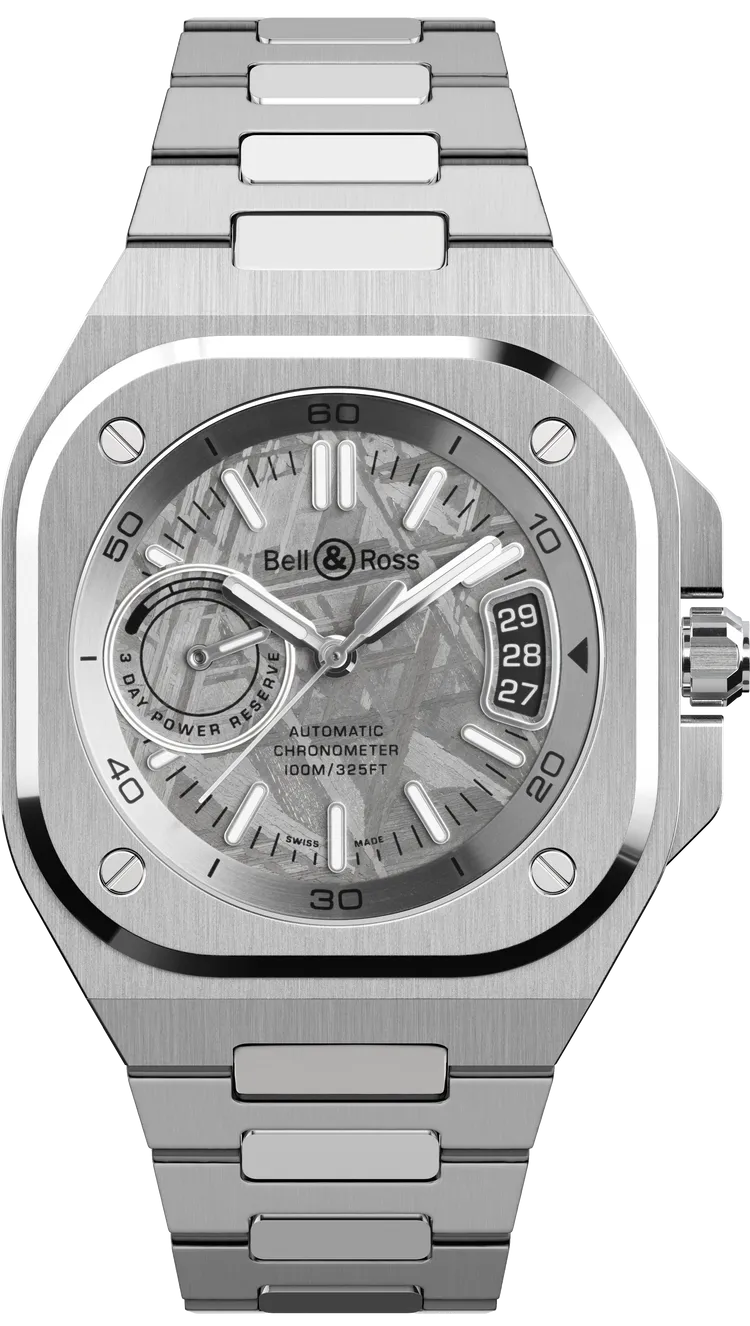 Bell & Ross BR-X5 Meteorite，41mm，精鋼錶殼，Muonionalusta天鐵隕石錶盤，精鋼錶帶，BR-CAL.323機芯，動力儲存70小時，防水深度100米，30萬6000元。品牌提供