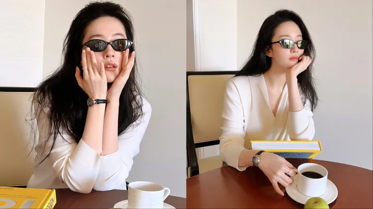 劉亦菲搭配Désir系列自動款展現愜意樣貌。翻攝Tissot微博