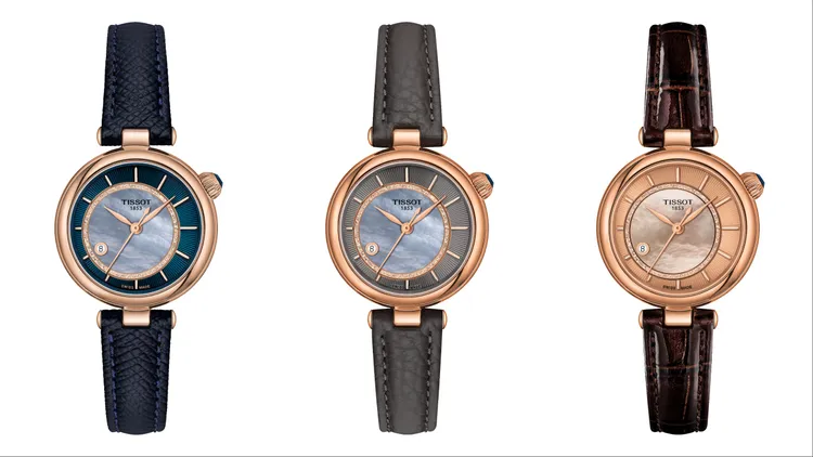 Tissot Désir系列自動腕錶皮革錶帶款，各2萬6700元。品牌提供