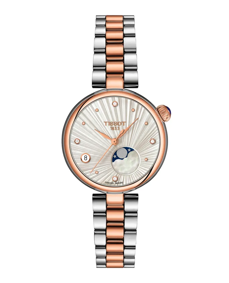 Tissot Désir系列月相石英腕錶玫瑰金PVD雙色款，1萬6900元。品牌提供