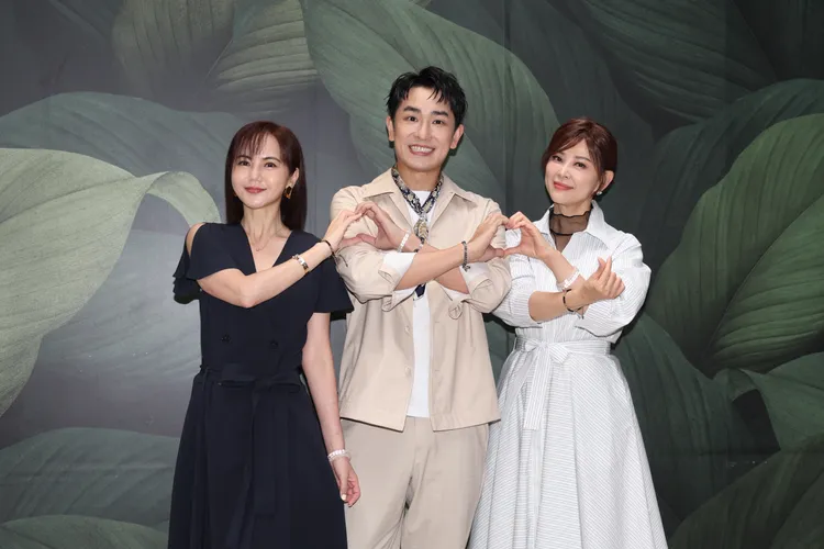 陳謙文（中）和簡沛恩（左）、方馨為演唱會宣傳。莊宗達攝