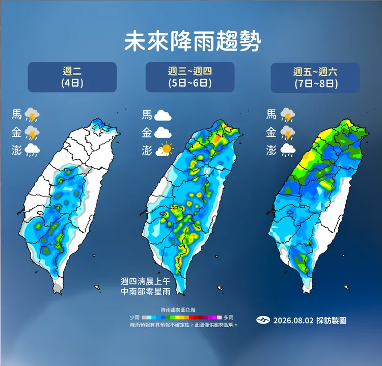 降雨趨勢。氣象署提供