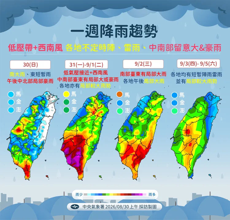 降雨趨勢。氣象署提供