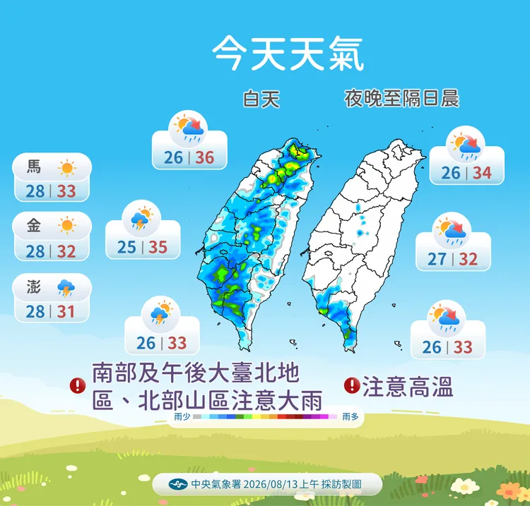 今日天氣。氣象署提供