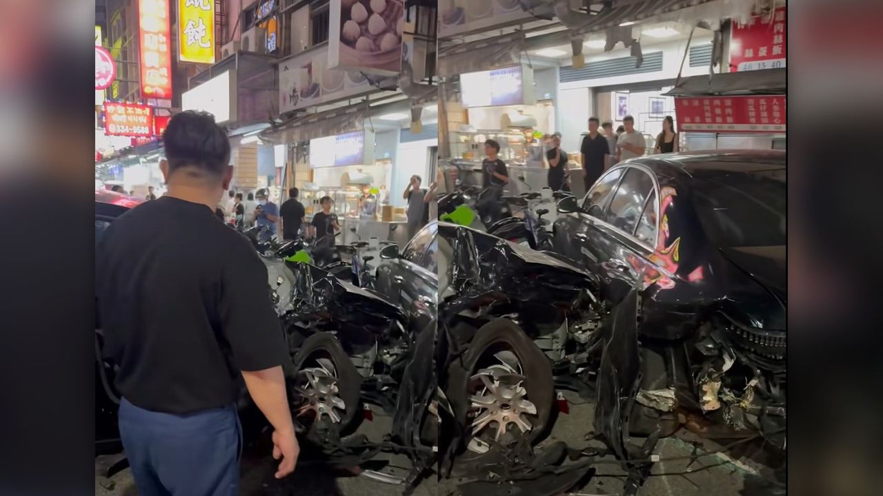 特斯拉暴衝連撞13車害600戶停電 違停賓士車擋災被撞爛 網紅車主:人沒事就好