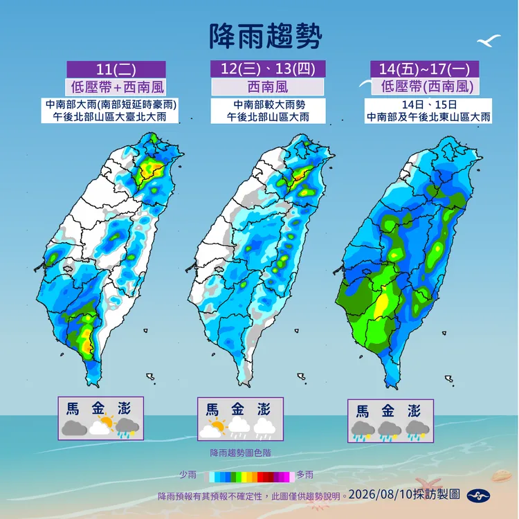 降雨趨勢。氣象署提供