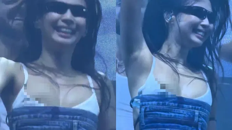 Jennie胸前出現深色陰影疑似走光。翻攝X