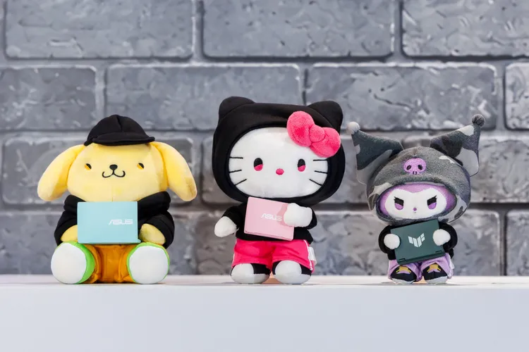 Hello Kitty、布丁狗與酷洛米三大人氣角色換上期間限定潮流造型，大玩街頭美學，懷中精巧還原的ASUS／TUF Gaming迷你筆電更是造型亮點。ASUS提供