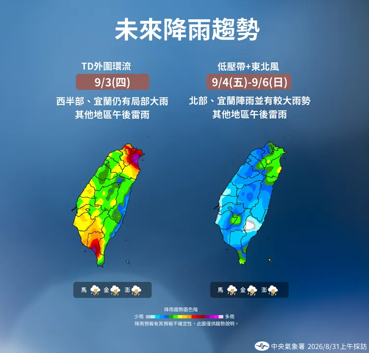降雨趨勢。氣象署提供