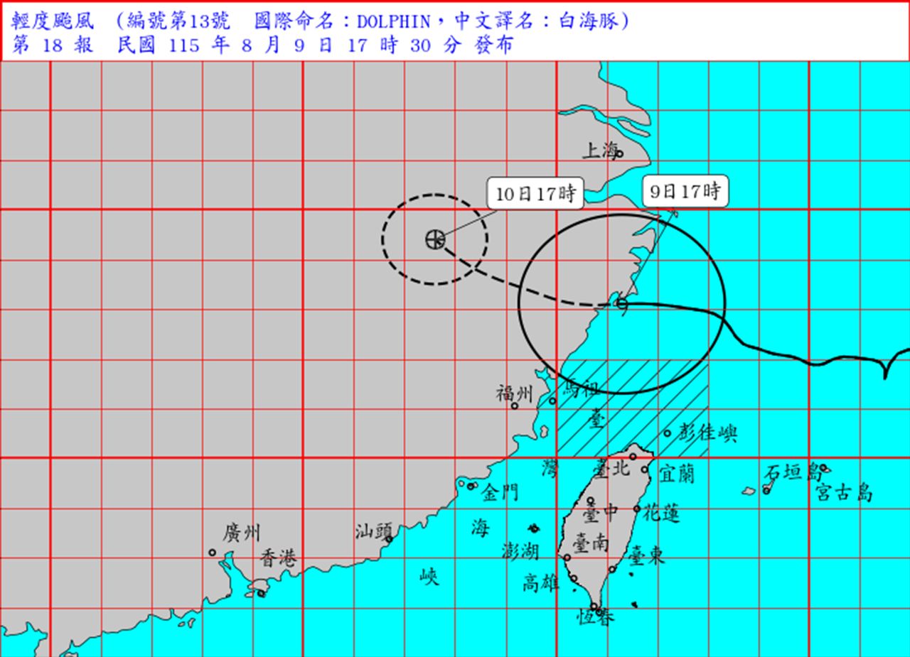 白海豚減弱為輕颱估明晨解除海警 今晚起中南部防局部大雨