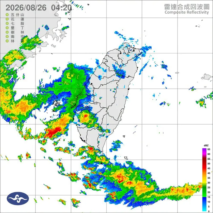 對流雲系發展旺盛，今(26)日恆春半島及臺南地區有局部大雨發生的機率。中央氣象署