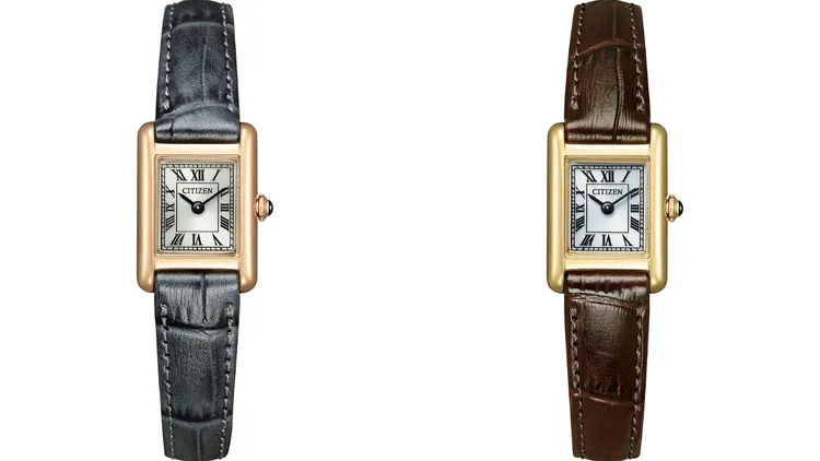 CITIZEN光動能方形女錶EG2799-18W（左）、EG2797-13A（右），各9900元。品牌提供