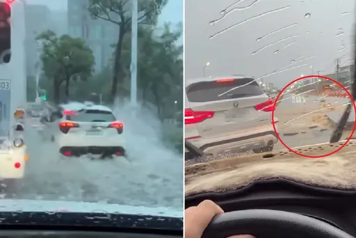 高雄暴雨下不停！中山路、岡山陸續淹水　網友急喊「快移車」：水溝蓋都被頂起來了