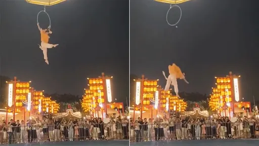 影片｜中秋高空特技「天女散花」　天女摔回人間多處斷骨
