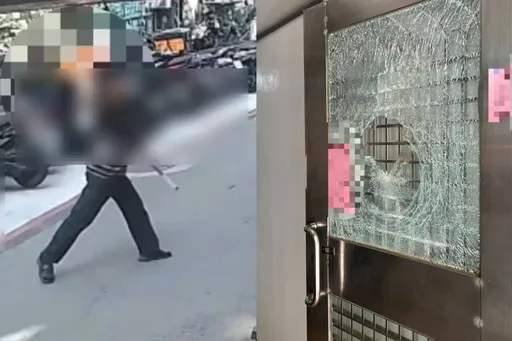 鐵棍＋磚頭全用上！北市男猛砸社區大門玻璃碎裂成大洞　監視器畫面曝光