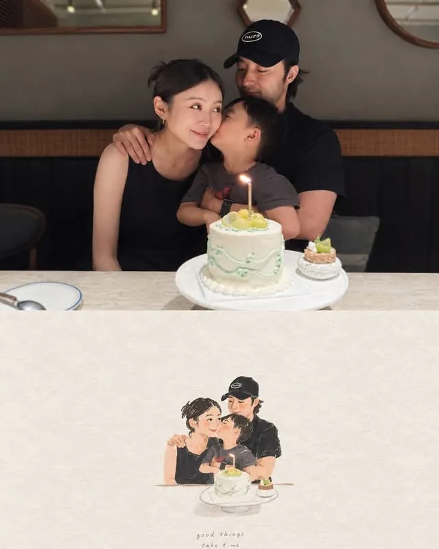 港星古斌今（10日）喜迎40歲「不惑之年」生日，老婆曬出多張全家福慶生照。翻攝楊童華YokoYang臉書