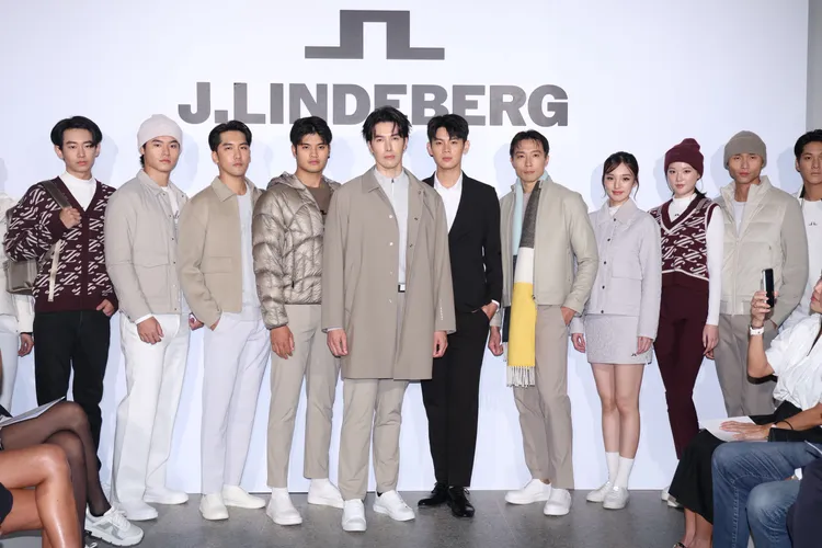 錦榮（中）回歸模特身份，替J.LINDEBERG走秀。莊宗達攝