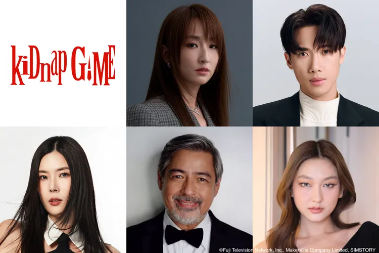 《綁架遊戲 kiDnap GAME》集結亞洲各地實力派卡司，包括台灣柯佳嬿（上排中）、香港邱士縉（上排右）、新加坡黃思恬（下排左）、菲律賓喬爾・托雷（下排中）及泰國娜露潘格慕・柴辛（下排右），共同加入橫跨亞洲的致命競賽。Hami Video提供