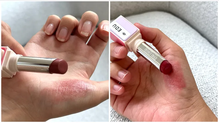 MAKE UP FOR EVER藝術大師原生光潤唇膏#606（左）、#808。張家玲攝