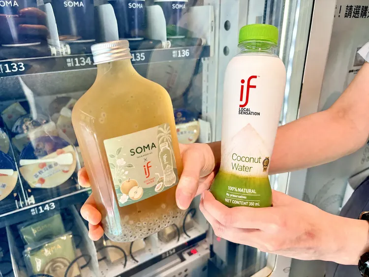 敦化店販賣機於9月初開賣罐裝聯名飲品「水梨花果高山茶香椰子水＋蘭香子」。業者提供