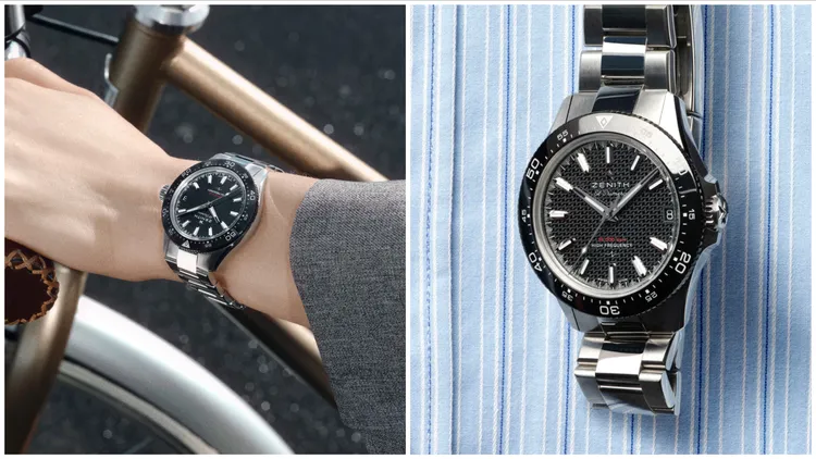 ZENITH CHRONOMASTER SOLO SPORT高頻三針運動錶（棕面日期款），36萬300元。品牌提供 
