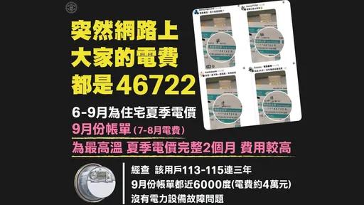 「突然網友電費都46722」　台電曝該戶連3年驚人用電