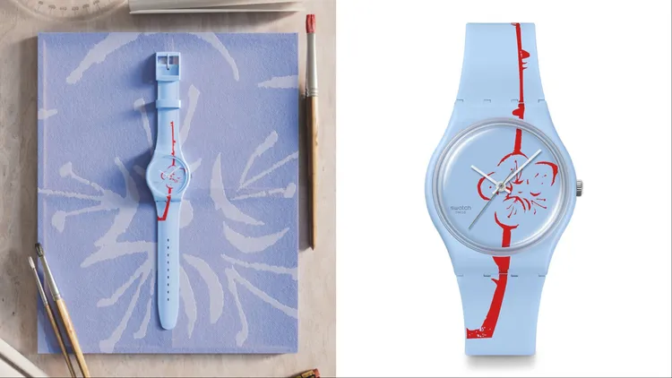 Swatch Art Peace Hotel系列FLOWERING PLUM腕錶，3300元。品牌提供