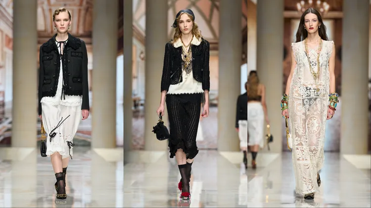 Dolce&Gabbana 2027春夏女裝系列頻繁可見蕾絲蹤影。品牌提供