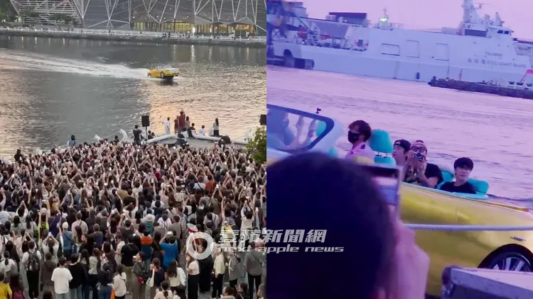 FTISLAND乘坐超跑快艇繞愛河灣，近千名擠爆現場。讀者提供
