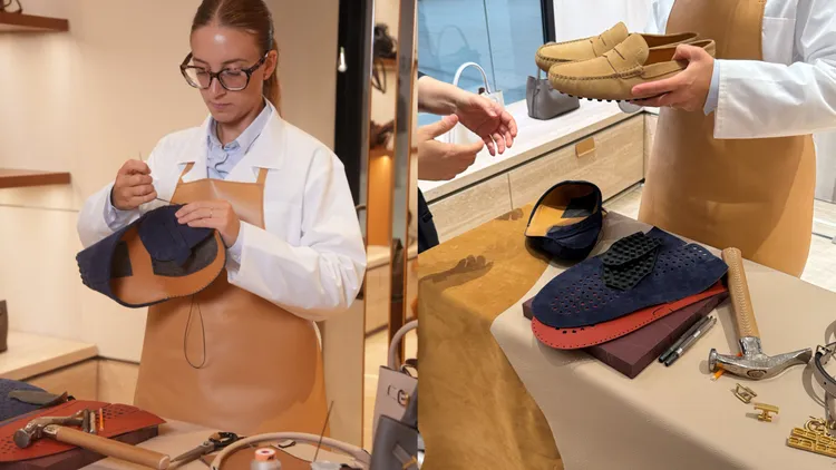 TOD’S工匠飛來台灣展演。左圖品牌提供、右圖劉旻君攝