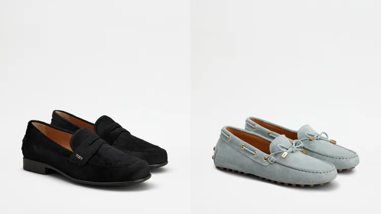 TOD'S小牛毛樂福鞋（左）3萬5900元、藍色豆豆鞋（右）2萬7100元。品牌提供