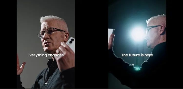 Tim Cook手持Galaxy Z Fold8旗艦折疊機，開口便是極具Apple電影感的產品發表風格。翻攝三星Instagram