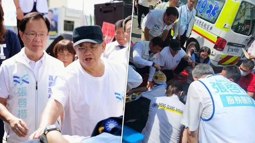 藍嘉義主委「摔下台」影片曝光！黃敏惠嚇到哭了　鄭麗文緊急下台察看