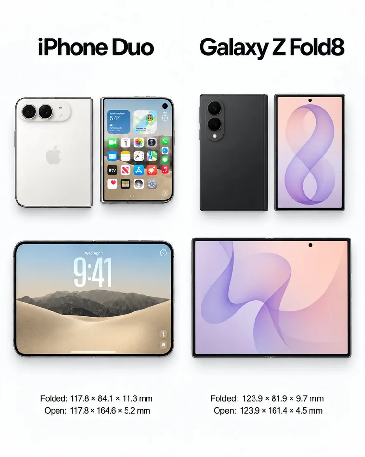 iPhone Duo與三星Fold 8對比圖。翻攝X
