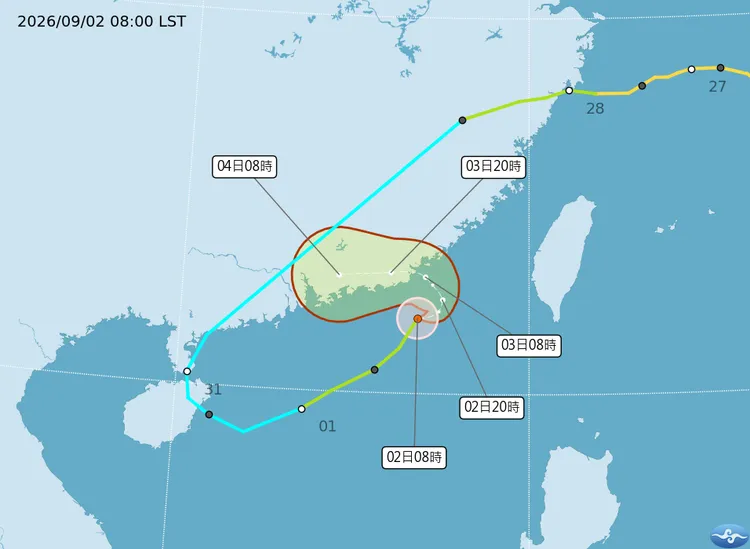 沙德爾颱風最新路徑走勢。中央氣象署