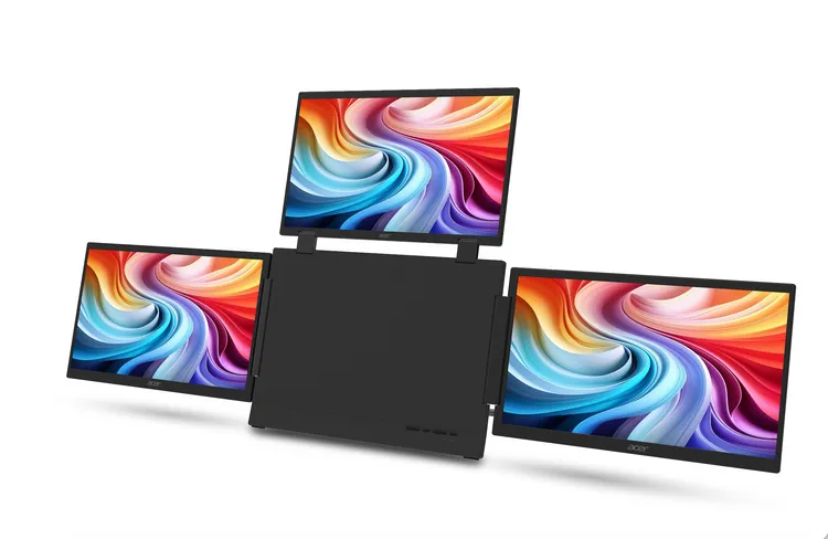 Acer PD163Q P3將三片15.6吋Full HD螢幕整合於可折疊機身，只要一條USB-C線即可連接筆電，搭配筆電本身的螢幕，最多能形成四螢幕工作空間。宏碁提供