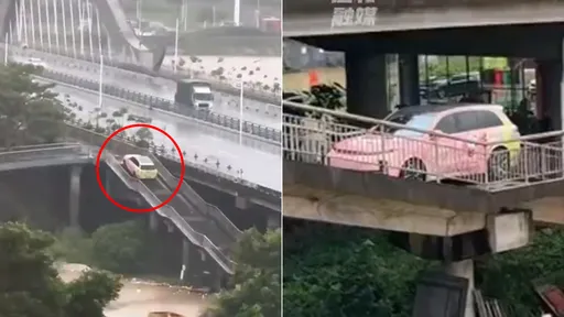 淹水怎麼避免車泡水？　他開車爬樓梯躲上人行天橋