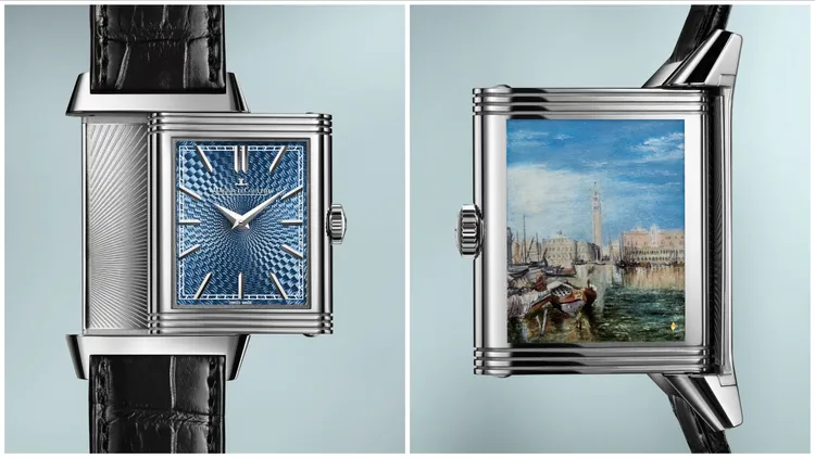 積家Reverso Tribute Enamel ‘Turner Series’ 翻轉系列透納畫作琺瑯腕錶 - 威尼斯的嘆息橋、總督宮與海關大樓款。品牌提供