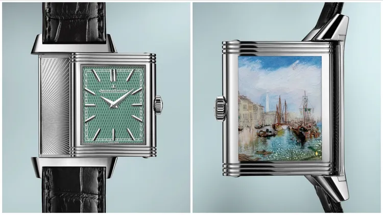 積家Reverso Tribute Enamel ‘Turner Series’ 翻轉系列透納畫作琺瑯腕錶 - 從安康聖母聖殿門廊眺望威尼斯款。品牌提供
