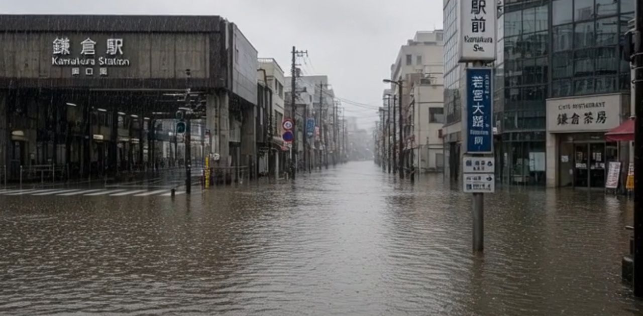 今年最危險!杜鵑颱風打亂「白銀週」 鎌倉淹成水城