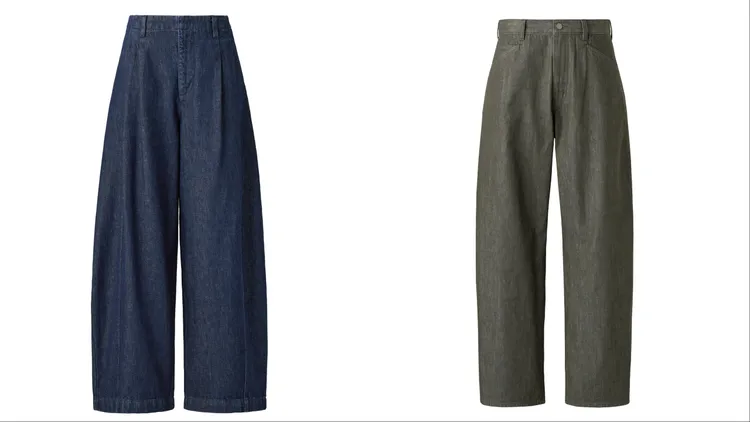 UNIQLO寬版氣球牛仔褲（左）、繭型牛仔褲（右），各1290元。品牌提供