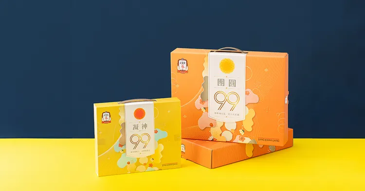 正官庄推出「團圓 99 禮盒」與「凝神 99 禮盒」，分眾鎖定長輩與小資族。業者提供