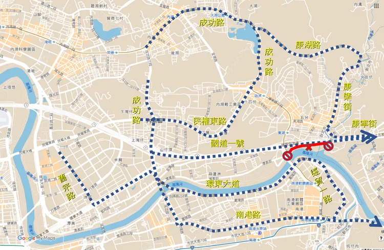 內湖往汐止4條替代路線圖。北市府提供