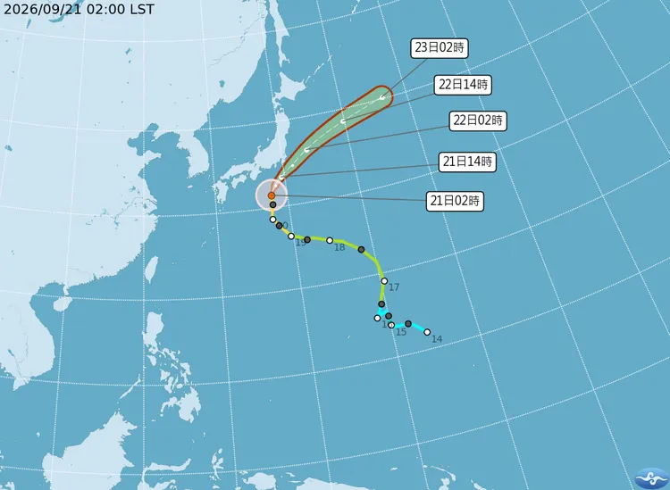 最新（21日2時）颱風動態。中央氣象署