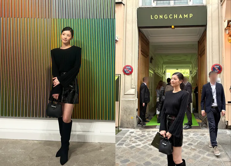 庭沼珉本月初出席Longchamp Art Festival時，同樣以短裙穿出好比例。翻攝庭沼珉IG