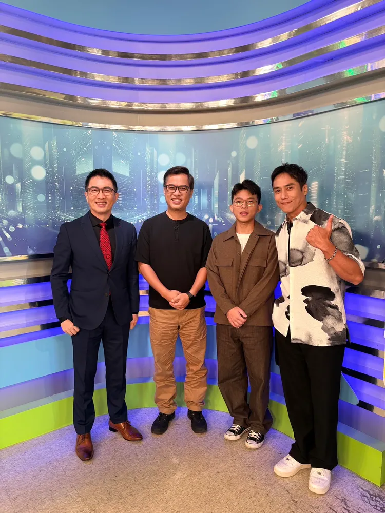莊凱勛（右起）、導演朱平、編劇陳南宏上節目分享拍戲點滴。客委會提供