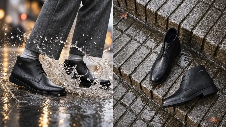 Clarks Atticus LT Hi GTX男款真皮黑武士防水輕量正裝休閒靴，8880元。品牌提供